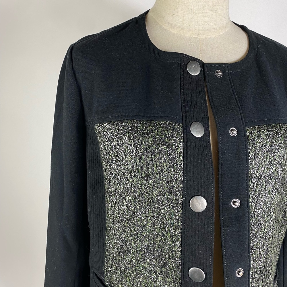 CABI Panel Media Black Snap Front Blazer Jacket Black Womens Medium - Picture 2 of 8